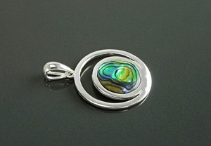 Pendentif Pleine Lune en Argent Sterling avec Coquille Paua Véritable, Pierre Plate Ronde en Abalone, Bijou Planète Moderne - Product Image 2
