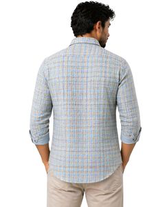Customized Sky Blue Beige Plaid Check Casual Shirt For Men Slim Fit Long Sleeve Button Down Cotton Stylish Premium Quality Wear - Product Image 2
