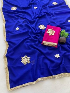 Sari Georgette brodé de fleurs Gota pour femmes, tenue de mariage traditionnelle indienne et pakistanaise, robe longue à séchage rapide - Product Image 2