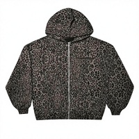 Sweat à capuche zippé en coton 100% lourd à imprimé léopard, design streetwear personnalisé, impression DTF, DTG, sérigraphie, sérigraphie en relief, fournisseur en gros OEM ODM