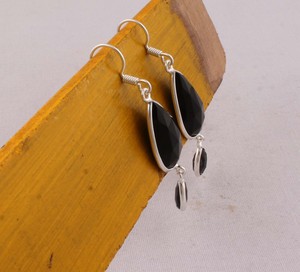 Handcrafted 925 <b>Sterling</b> <b>Silver</b> Black Onyx <b>Earrings</b> Vintage Boho Style Teardrop Stone <b>Dangle</b> <b>Earrings</b> Manufacturer Direct - Product Image 5