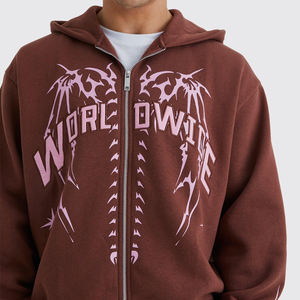 Sweat-shirt d'hiver brodé à capuche entièrement zippé en coton 100 % américain pour hommes, avec logo personnalisé de marque, coupe ample, pour garçons - Product Image 6