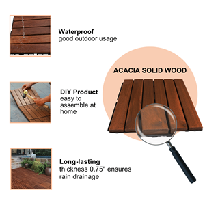 20 pezzi 12 \ "X 12 \" incastro legno di Acacia piastrelle a righe motivo quadrato legno duro pavimento esterno per Patio lato piscina... - Product Image 3