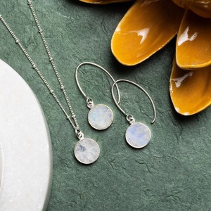 Conjunto de Collar y Pendientes de Plata de Ley 925 con Piedra Lunar, Colgante Circular, Joyería Colgante, Exportación a Granel, India - Product Image 1