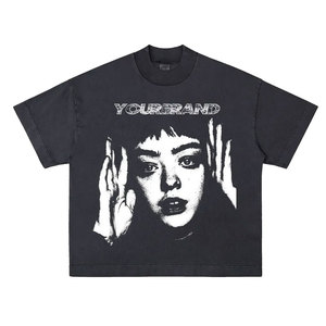 T-shirt Homme Oversize Manches Courtes Col Rond Style Urbain Imprimé Photo avec Motif 100% Coton Jersey Design Dessiné à la Main sur le Devant - Product Image 2