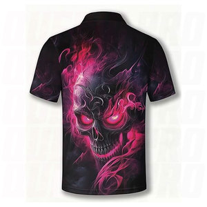 Camiseta de Polo para Bowling Negra con Gráfico de Calavera y Bandera Americana, Manga Corta, Tejido Deportivo, Ropa Casual de Equipo para Hombre - Product Image 4