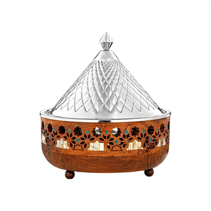 Casseroles en acier inoxydable, chauffe-plats argenté et bois, design luxueux pour garder les aliments au chaud - Product Image 1