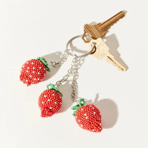 Cute Beaded Strawberry Keychain Set Handmade Fruit Charm Accessories - Product Image 1