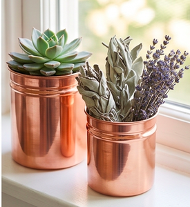 Copper Kitchen Storage Canister <b>Set</b> With Lid Round Food Container For Spice Pantry Classic Polished Design 1 Layer - Product Image 4