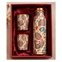 Ensemble de bouteilles d'eau en cuivre écologiques à motif de fleurs de cerisier orientales avec deux tasses, sans BPA, design portable, idéal pour les cadeaux d'affaires