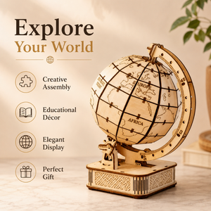 Globo Terráqueo de Madera Hecho a Mano de Lujo para Decoración Educativa del Hogar |   Kit Creativo de Montaje de Mapa Mundial DIY y Elegante Exhibición de Sobremesa - Product Image 3