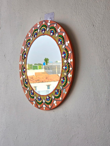 Handmade decorative wall <b>mirror</b> with ethnic wooden <b>frame</b> Round wall <b>mirror</b> traditional hand painted design decorative <b>mirror</b> - Product Image 2