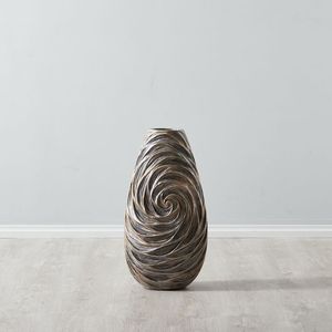 Luxury Modern Oval Cutout Silver Metal Decorative Vase Set Contemporary Flower Vase Home Office Accent Decor Collection - Product Image 3