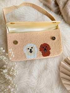 ALI FASHION ART Handmade Polyester Embroidery Glass Beads Canvas <b>Handbag</b> Rectangular Shape Flower Pattern Blue <b>Cream</b> Color - Product Image 3