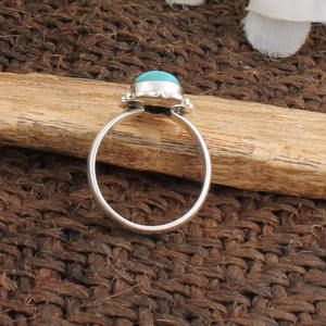 Natural Round <b>Turquoise</b> <b>Ring</b> 925 Sterling Silver Blue Stone Cabochon <b>Ring</b> Wholesale Genuine <b>Turquoise</b> Jewelry for Women Boho - Product Image 5