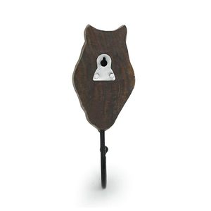 Porte-clés mural en bois sculpté à la main en forme de hibou, crochet simple en fer, organisateur mural rustique pour la maison - Product Image 3