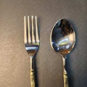 Juego de Cubiertos Rústicos de 2 Piezas con Mango de Rama de Árbol Dorado, Juego de Cuchara para Postre y Tenedor para Pastel de Acero Inoxidable para una Mesa Inspirada en la Naturaleza - Product Image 6