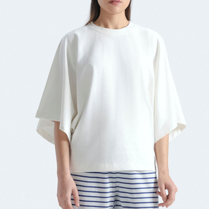 Camisetas tipo murciélago para mujer, de corte holgado, cuello redondo, estilo casual, para verano, se aceptan marcas privadas. - Product Image 2