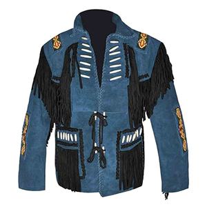 Men's Customizable Cowhide <b>Denim</b> Leather <b>Jacket</b> Stand Collar Winter Waterproof Breathable Eco-Friendly - Product Image 1