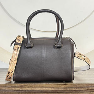 Bolsa de Viaje Grande de Cuero Vacuno Hecha a Mano con Diseño de Corazón, Bolso de Mano Vintage con Estampado Floral, Estilo Speedy, Unisex - Product Image 5