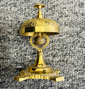 Sonnette de réception en laiton avec socle orné, dôme floral gravé, sonnette de service à pression manuelle pour hôtel, restaurant, bureau - Product Image 4