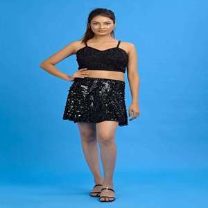 Womens <b>Sequin</b> Two Piece Co Ord Set | Sleeveless Crop <b>Top</b> Mini Skirt Party Wear Elegant Club Outfit India Supplier 2026 New Look. - Product Image 1