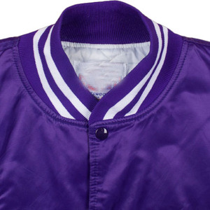 Chaqueta Varsity Morada para Hombre, Cuello Camisero, Cierre de Cremallera, Corte Regular, Estilo Preppy, Otoño, Casual, Color Sólido, 100% Poliéster - Product Image 3
