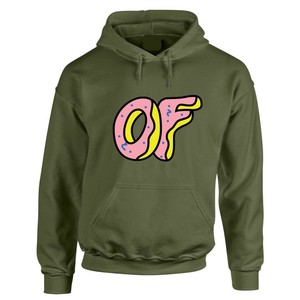 Sweat-shirt à capuche vert olive pour homme avec logo rose et jaune imprimé sur le devant, coupe décontractée, en coton, pour l'automne - Product Image 1