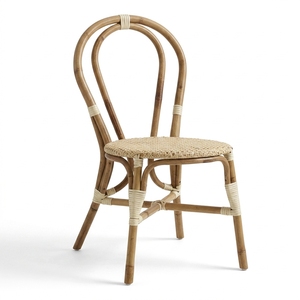 New Modern Minimalist Bistro Dining <b>Chair</b> Teak Wood Frame Natural Rattan Side <b>Chair</b> French Cafe Restaurant Seating Loop Back - Product Image 1