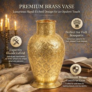 Handcrafted Pure Brass <b>Flower</b> Vase for Home Decor Hand Engraved Golden Decorative Vase for Living Room Centre Table - Product Image 4