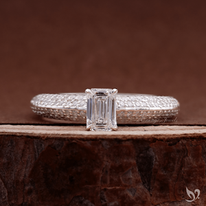 emerald cut 0.50 CT lab grown <b>diamond</b> <b>ring</b> with micro pave band in 10K white gold IGI certified engagement <b>ring</b> - Product Image 1