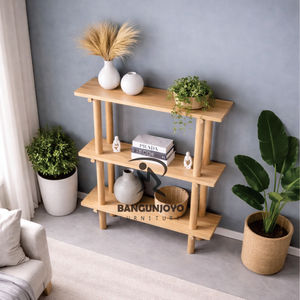 Étagère de séparation sans dossier en bois de teck, style moderne et minimaliste, multifonctionnelle, installation facile pour salon, appartement, salle à manger - Product Image 2