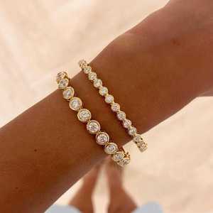กำไลข้อมือเพชรเลี้ยงในห้องปฏิบัติการแบบฝังขอบ 10K 14K 18K ทองคำแท้ทรงกลม ดีไซน์หรูหราสำหรับใส่ทุกวัน สามารถซ้อนกันได้ ขายส่ง - Product Image 6