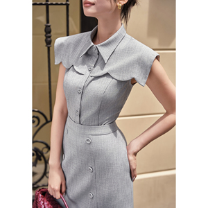 ODM OEM Women's Elegant Gray Sailor Collar Tailored <b>Blouse</b> Sleeveless Office Chic Top Polyester Spandex MELA - Product Image 4