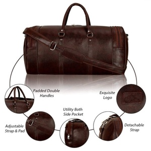 Sac de voyage vintage en cuir marron avec sangle réglable et amovible et doubles poignées, grande capacité, fermeture éclair - Product Image 5