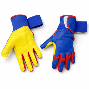 ถุงมือตีเบสบอล/ซอฟต์บอลสำหรับผู้ใหญ่และเยาวชน แบบยาว  ผสมสีน้ำเงิน แดง เหลือง  ทำจากหนัง - Product Image 5