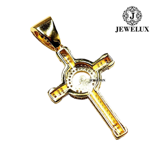 Pendentif Croix Iced Out Jewelux Plaqué Or 22K avec Strass en Cristal, Breloque Religieuse Unisexe Style Hip Hop d'Inde - Product Image 4