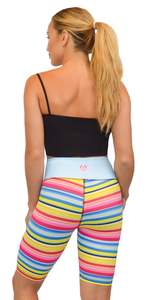 Shorts de sport rayés taille haute pour femme, respirants, en Spandex et Polyester tricoté, vêtements de sport, taille élastique, coupe ajustée - Product Image 2