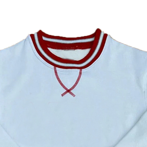 <b>White</b> Crew Neck <b>Sweatshirt</b> Striped Rib Cuff Regular Fit Unisex Casual Pullover Knitted Cotton Autumn Wear - Product Image 6