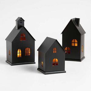 Ensemble de 2 lanternes vintage en fer noir pour la décoration de la maison et des fêtes, avec un design durable et une poignée - Product Image 3