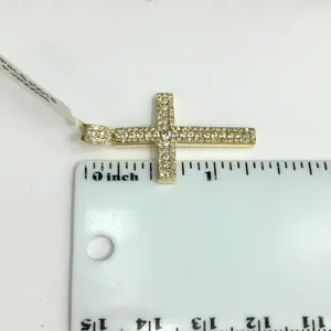 Moissanite Cross Pendant <b>Silver</b> Weight Gold Plated Iced Out Simple Casual/Sporty Women's 18gm Gift Jewelry - Product Image 4