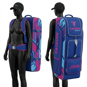 Premium 600D Polyester GSM <b>Women</b> Cricket Bag Blue Pink Panel Design <b>Large</b> Capacity <b>Backpack</b> With Custom Printed Logo Sports Bag - Product Image 1