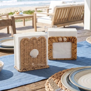 Scalloped Woven Square Napkin Holder Handmade <b>Paper</b> Rope Water Hyacinth Tissue Box Cover Farmhouse <b>Kitchen</b> Dining Decor - Product Image 4