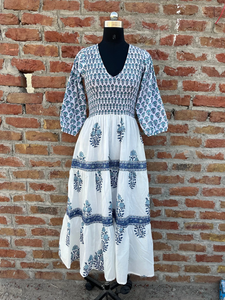 Vestido Indio 2026 de Algodón 100% Estampado a Mano, Cuello en V, Manga Larga, Estampado Floral, Informal, para Mujer - Product Image 6