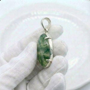 Pendentif ovale en agate mousse, argent sterling 925, serti à griffes, bijoux fins pour femmes, bijoux en argent fin faits à la main, vente en gros - Product Image 3