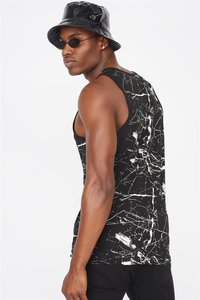 Camiseta sin mangas para hombre con estampado de mármol negro, logo de Nueva York, estilo urbano, cuello redondo, poliéster transpirable - Product Image 2