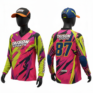 Maillot de motocross BMX pour femmes, 180 GSM, polyester léger, vert lime, bleu, panneaux de course, impression par sublimation personnalisée, logo - Product Image 2