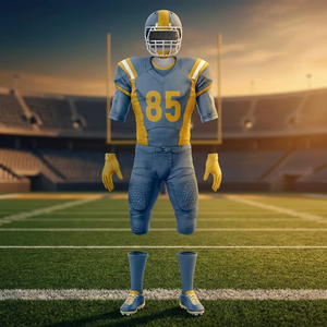 Custom Blue and <b>Yellow</b> American Football Uniform Kit Featuring Helmet Jrsey with Number 85 Padded Pants Gloves <b>Socks</b> Shoes <b>Men</b> - Product Image 4
