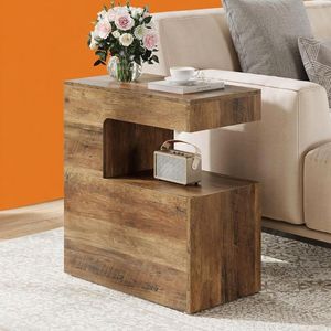 Tavolino a C da 65 cm, Tavolino da Salotto Stile Rustico per Divano con 2 Ripiani Portaoggetti, 1 Pezzo - Product Image 1