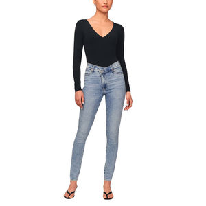 Pantalon en jean stretch décontracté taille haute pour femme, coupe skinny, couleur unie, idéal pour l'été – Service OEM disponible en gros - Product Image 1